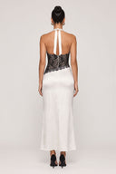 Dèlency Vérine ivory satin maxi dress, lace detail