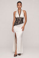 Dèlency Vérine lace satin maxi dress in ivory, model view