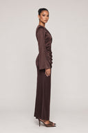 Dèlency Noctelle brown satin maxi dress, sleeve detail