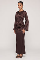 Dèlency Noctelle modest satin maxi dress with long sleeves