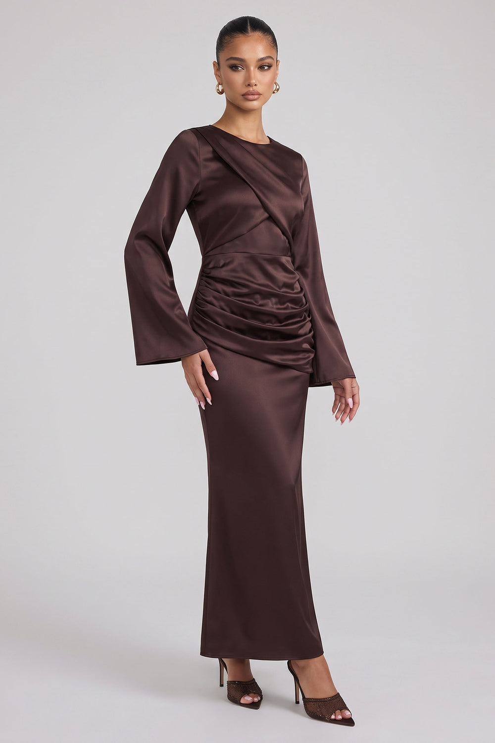 NOCTELLE VESTIDO LARGO DRAPEADO DE SATÉN