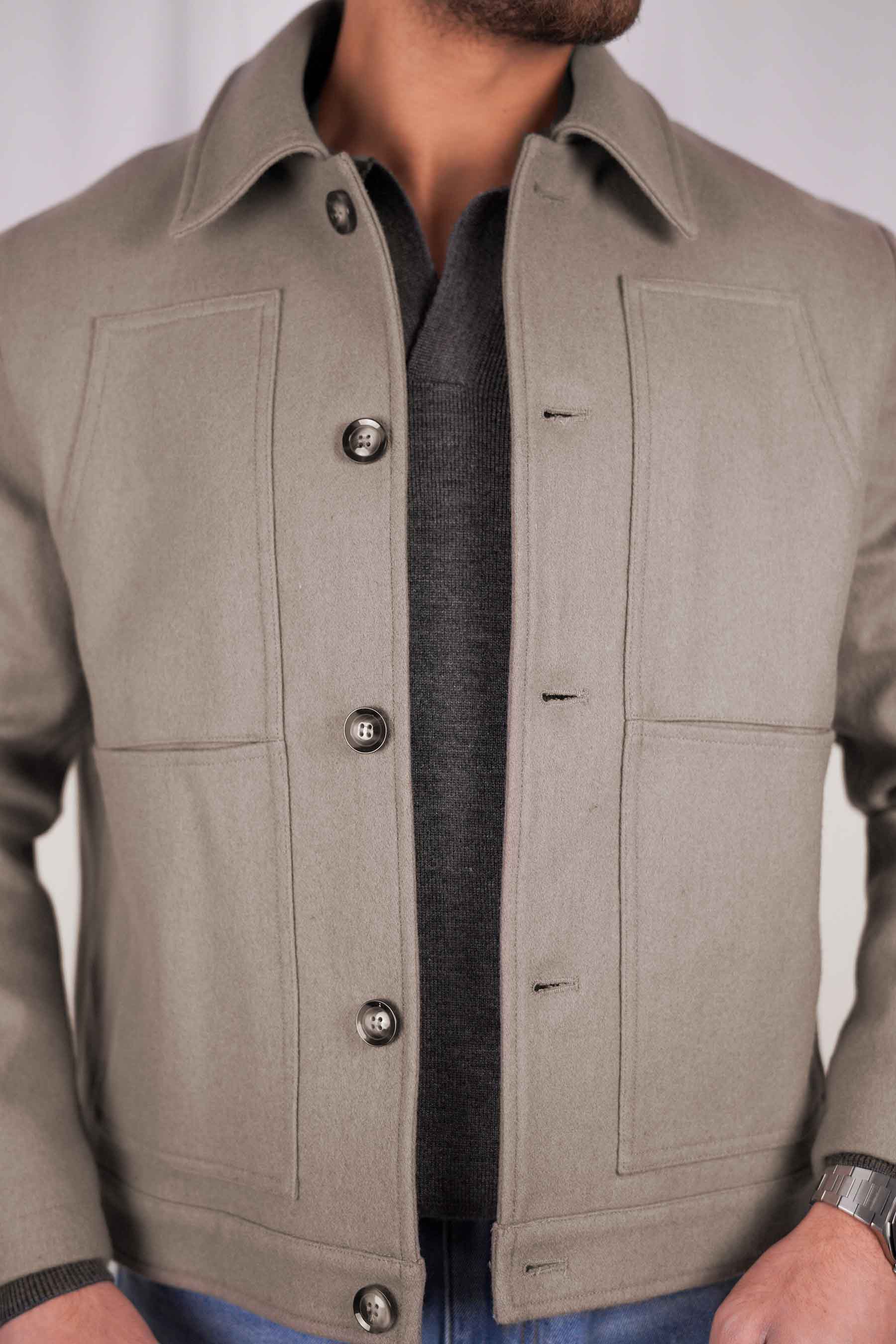 Boxy Wool Blend Jacket — Sand Grey | Délency – Dèlency