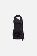 Dèlency Éclat black draped mini dress with neck scarf