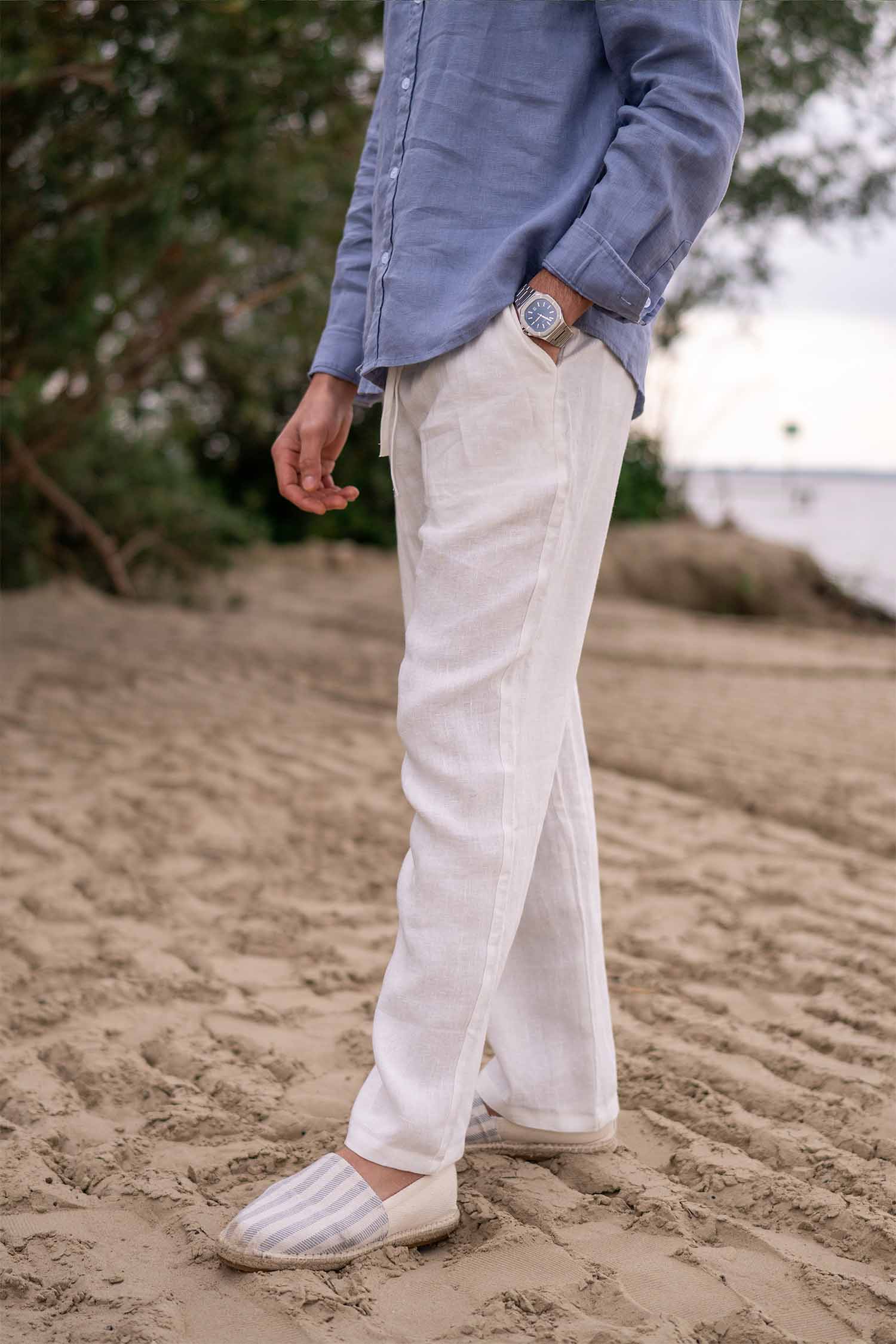 Regular Fit Linen Pants — Light Ivory | Délency – Dèlency