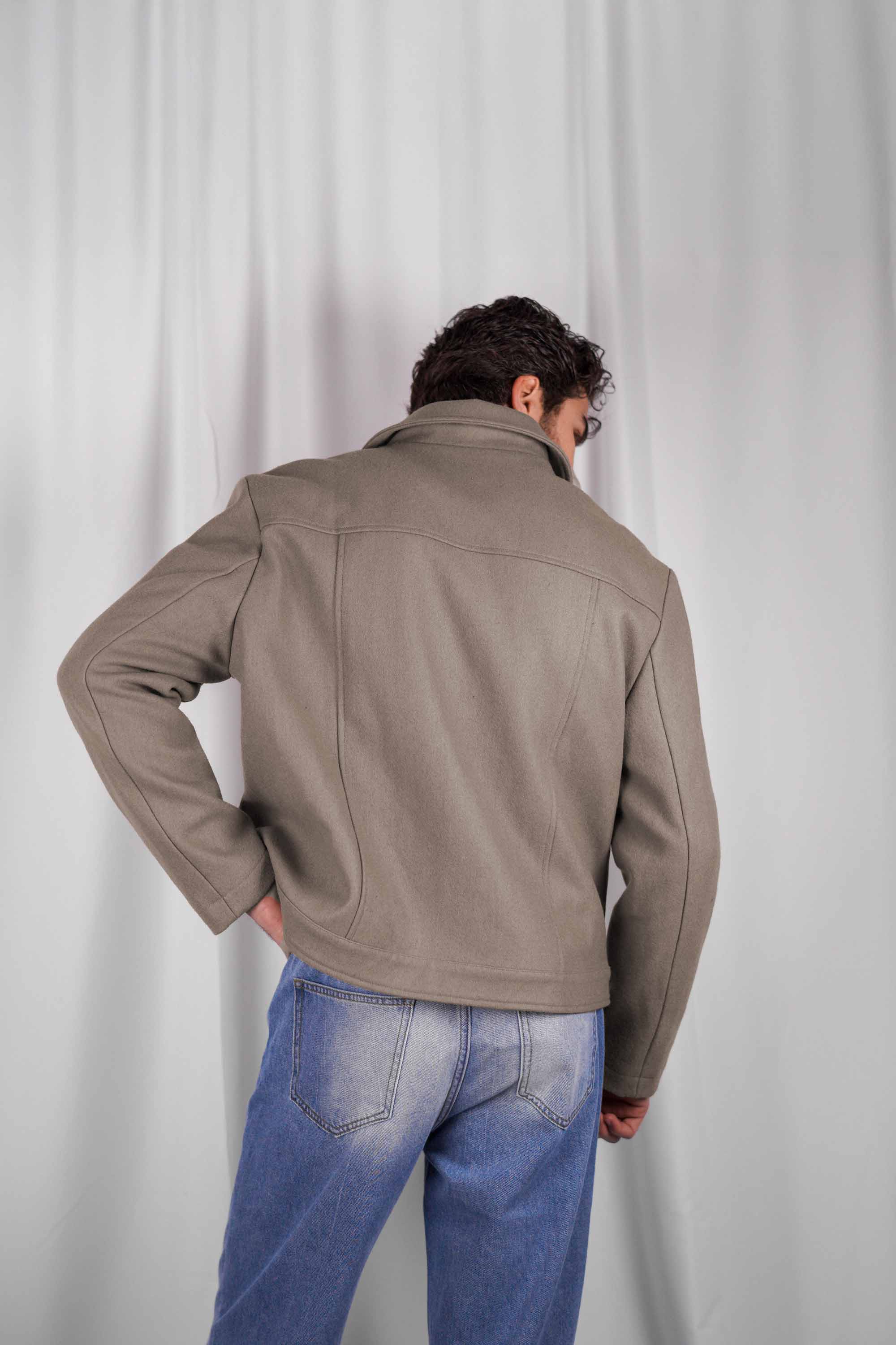 Boxy Wool Blend Jacket — Sand Grey | Délency – Dèlency