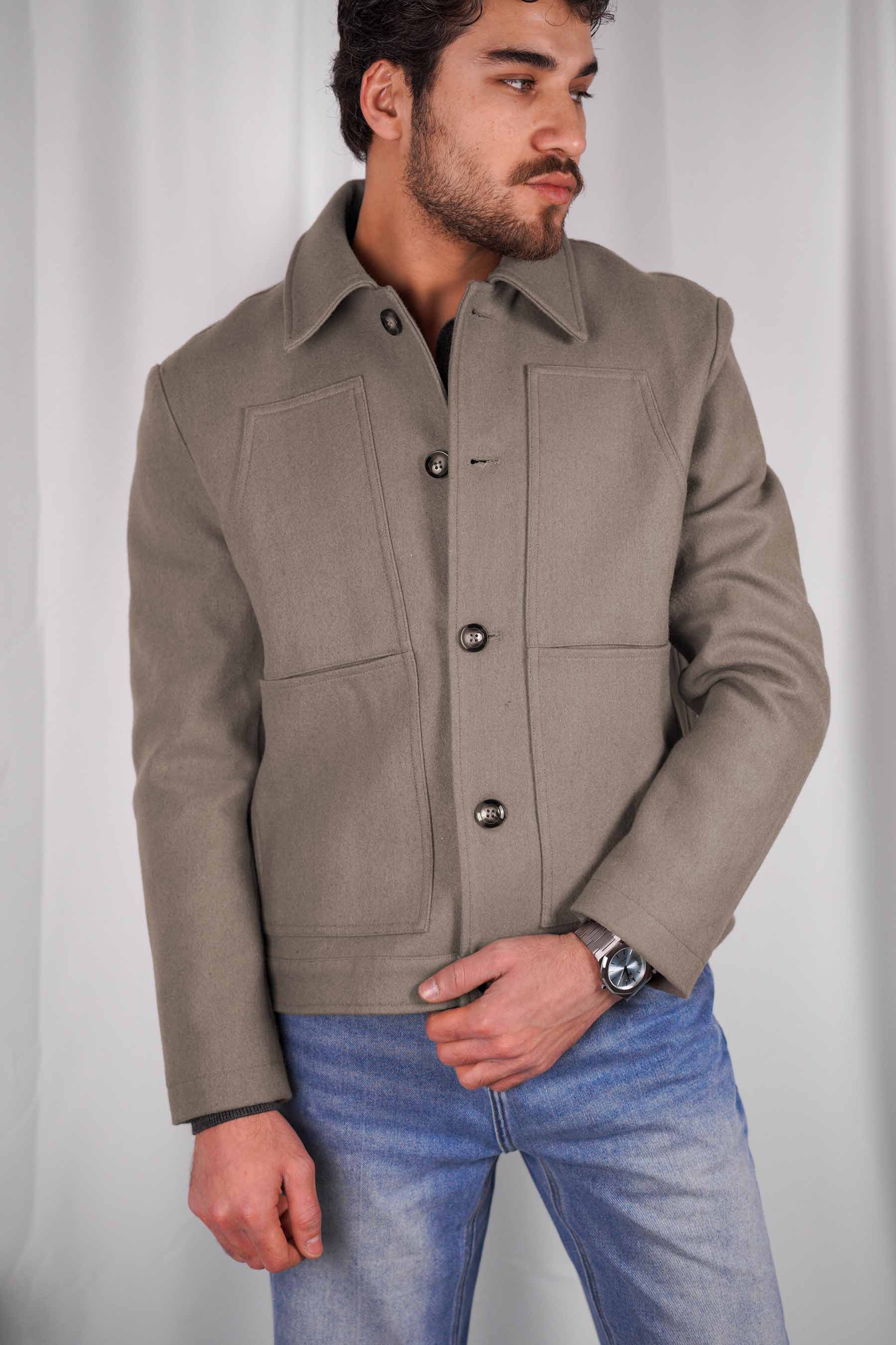 Boxy Wool Blend Jacket — Sand Grey | Délency – Dèlency