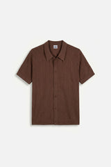 KNITTED SHORT SLEEVE SHIRT BROWN