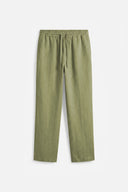 REGULAR FIT LINEN PANTS MILITARY GREEN
