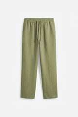 REGULAR FIT LINEN PANTS MILITARY GREEN