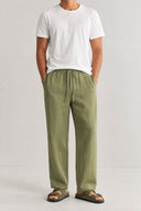 REGULAR FIT LINEN PANTS MILITARY GREEN