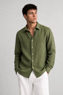 LONG SLEEVE LINEN SHIRT FOREST GREEN