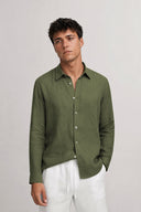 LONG SLEEVE LINEN SHIRT FOREST GREEN