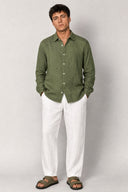 LONG SLEEVE LINEN SHIRT FOREST GREEN