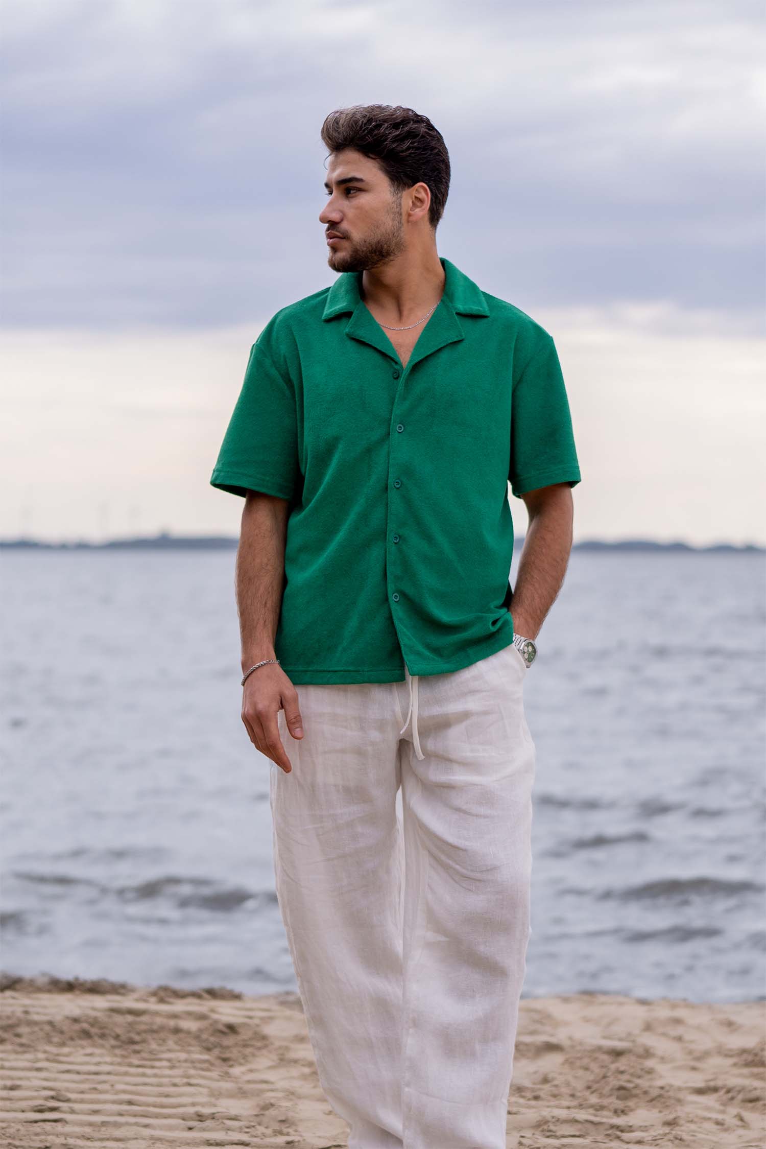 emerald dress shirt Terry Short Sleeve — Green husband and boyfriend Size (EU):36 Royal Blue Suit | SETMORE